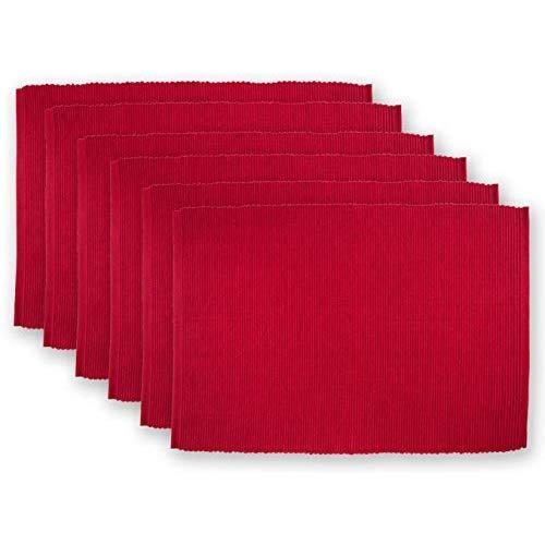 DII CAMZ36039 Ribbed Cotton Placements, 13 x 9, Cardinal Red, 6 Piece
