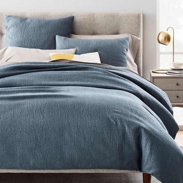 Tencel Cotton Matelasse Duvet & Standard Sham, Stormy Blue, Full/Queen