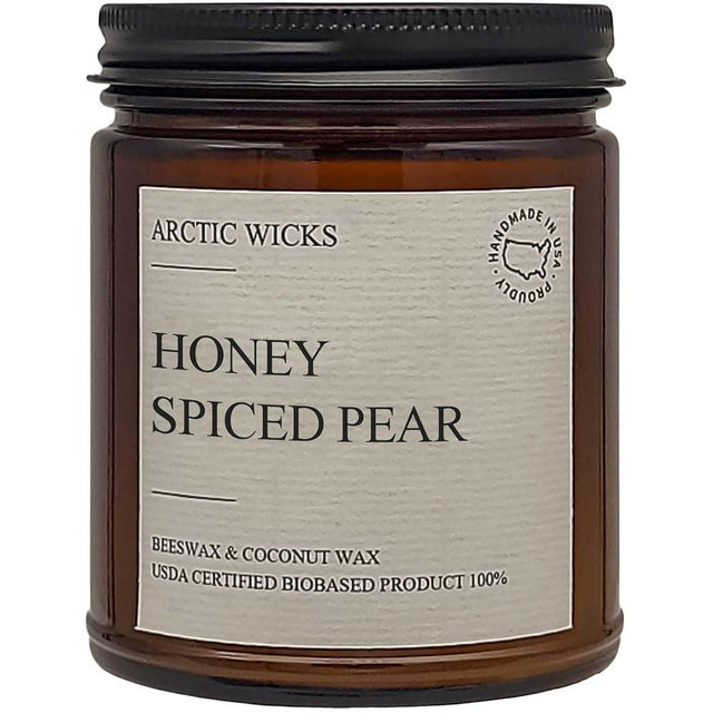 Arctic Wicks Scented Coconut Beeswax Candles | Coconut Beeswax Non Toxic Candle 9oz Amber | Farmhouse Candles Non-Toxic Clean Burn 100% USDA Certified Biobased (Honey Spiced Pear)
