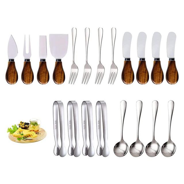 20 Pcs Cheese Spreader Set, Stainless Steel Butter Knife, Mini Tongs, Serving Spoon and Fork, Used for Cheese Spreader Knives for Cheese, Butter, Jam