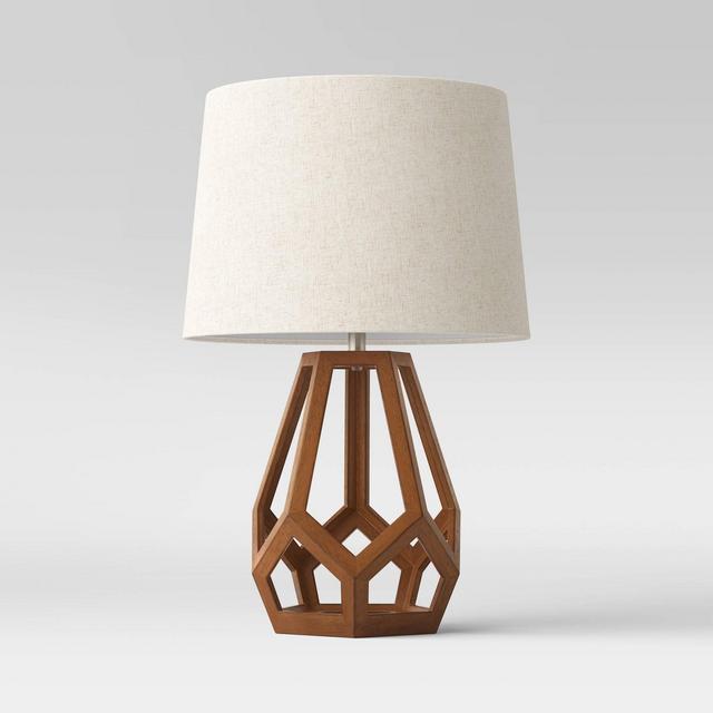 Large Wood Geo Assembled Table Lamp (Includes LED Light Bulb)Brown - Threshold™