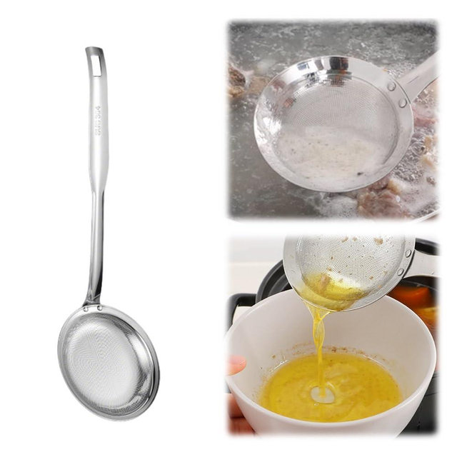 Fine Mesh Stainless Steel Colander Spoon,2025 New Extra Fine Mesh Strainer with Handle,304 Stainless Steel Skimmer Spoon Kitchen Gadget for Filte Grease Foam (1, A Style, Small)