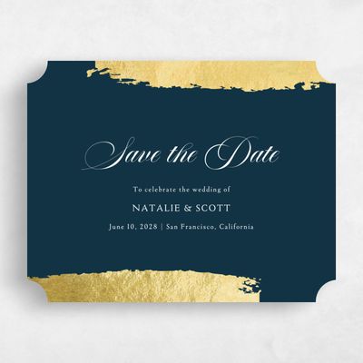 Blue Ticket Wedding Save the Date - Casey Landscape Foil
