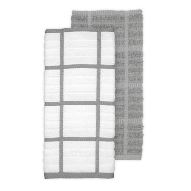 All-Clad 2-Pack Solid/Plaid Kitchen Towels in Titanium