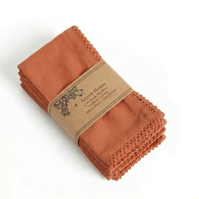 ACCENTHOME Rust Cotton Dinner Napkins Set of 12 - 18x18 Inch Soft Premium Hotel Quality Reusable Napkins for Family Dinners, Weddings & Everyday Use