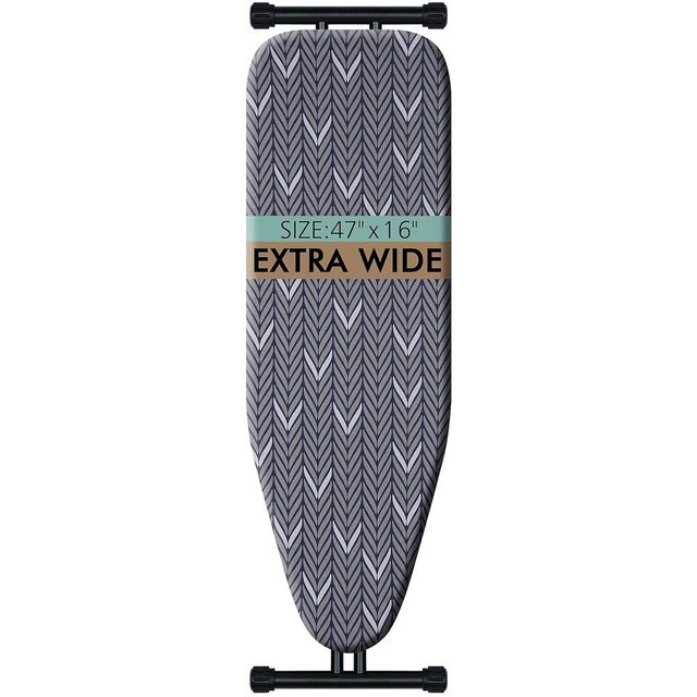 veiox Deluxe Full Size Ironing Board with Extra Thick Padded Cover - 47" X 16" Stable Structure, Space-Saving, Premium Iron Board