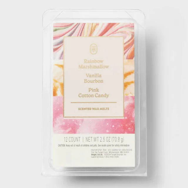 12ct Rainbow Marshmallow and Vanilla Bourbon and Pink Cotton Candy Wax Melts 2.5oz - Threshold™