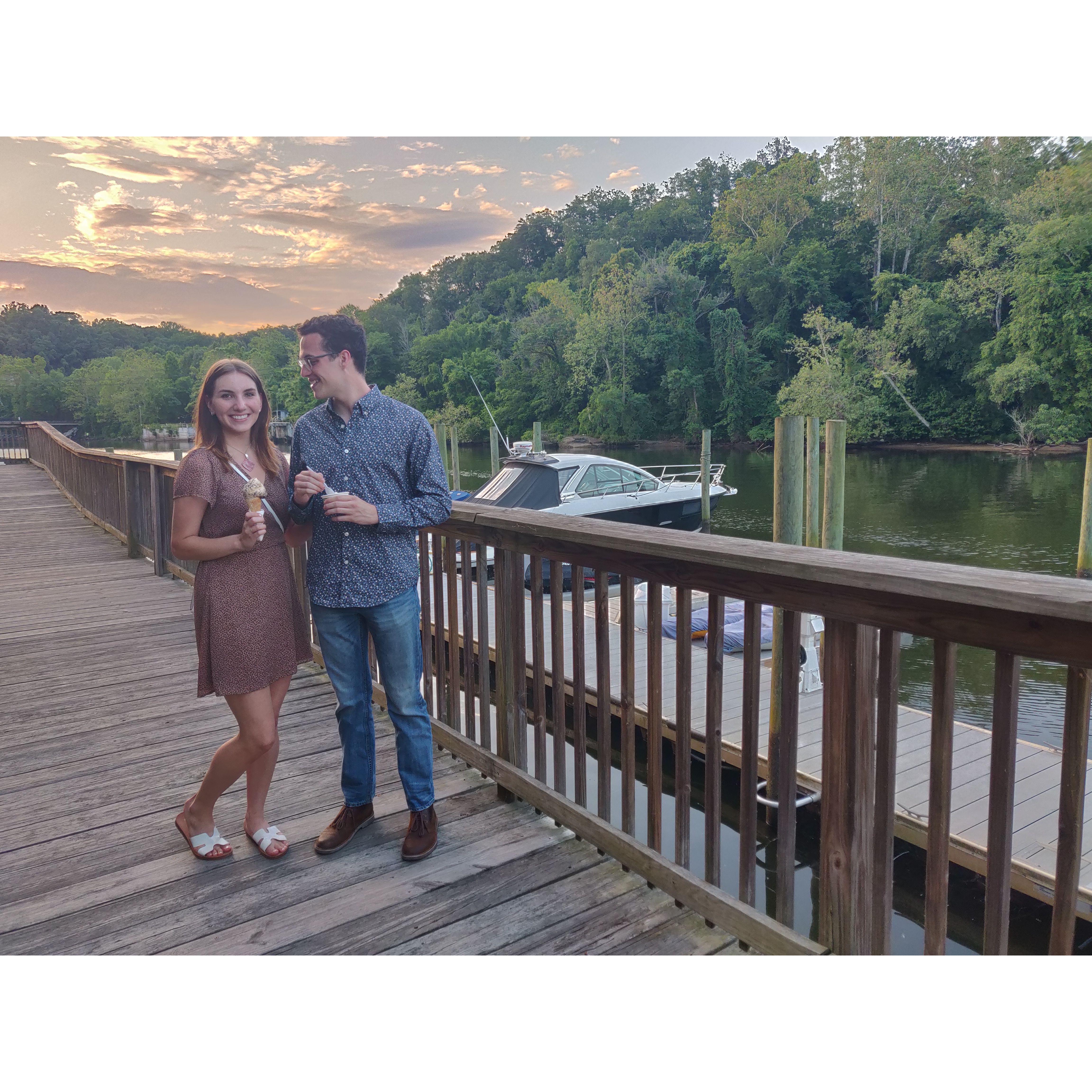 06/13/20: Ice cream board walk date in Occoquan, Virginia. This was the photographer's first time using a smart phone, we were pleasantly surprised how the photo turned out!