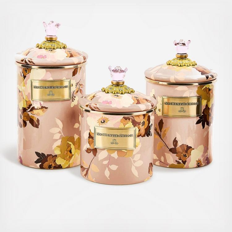 MacKenzie-Childs, Wild Rose Mauve Stainless Steel Canister | Zola