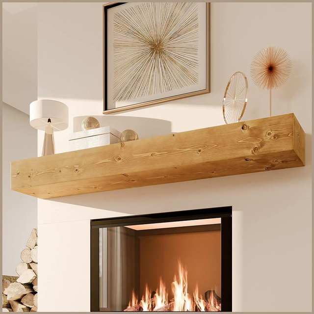 Avana Fireplace Mantel - Wall-Mounted Mantles for Over Fireplace - Farmhouse Fireplace Mantle Shelves - Handcrafted Wood Fireplace Mantels - Floating Mantel 72 Inches X 8 X 5 - Rustic Brown