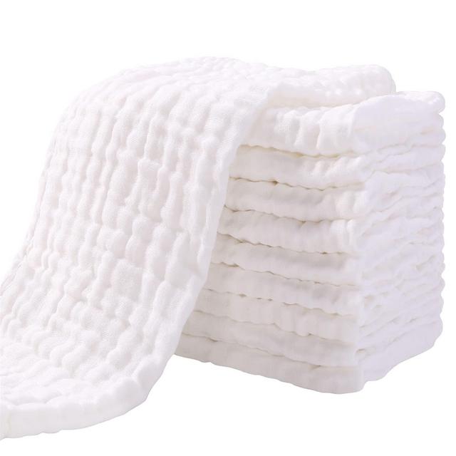 Muslin Burp Cloths for Baby 10 Pack 100% Cotton Baby Washcloths Large 20''X10'' Super Soft and Absorbent by Yoofoss - White-6 Layers