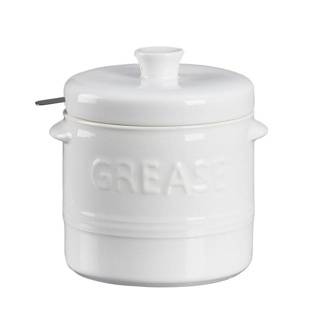 ONEMORE Ceramic Bacon Grease Container with Strainer, Bacon Grease Saver for Kitchen, 32 oz, White