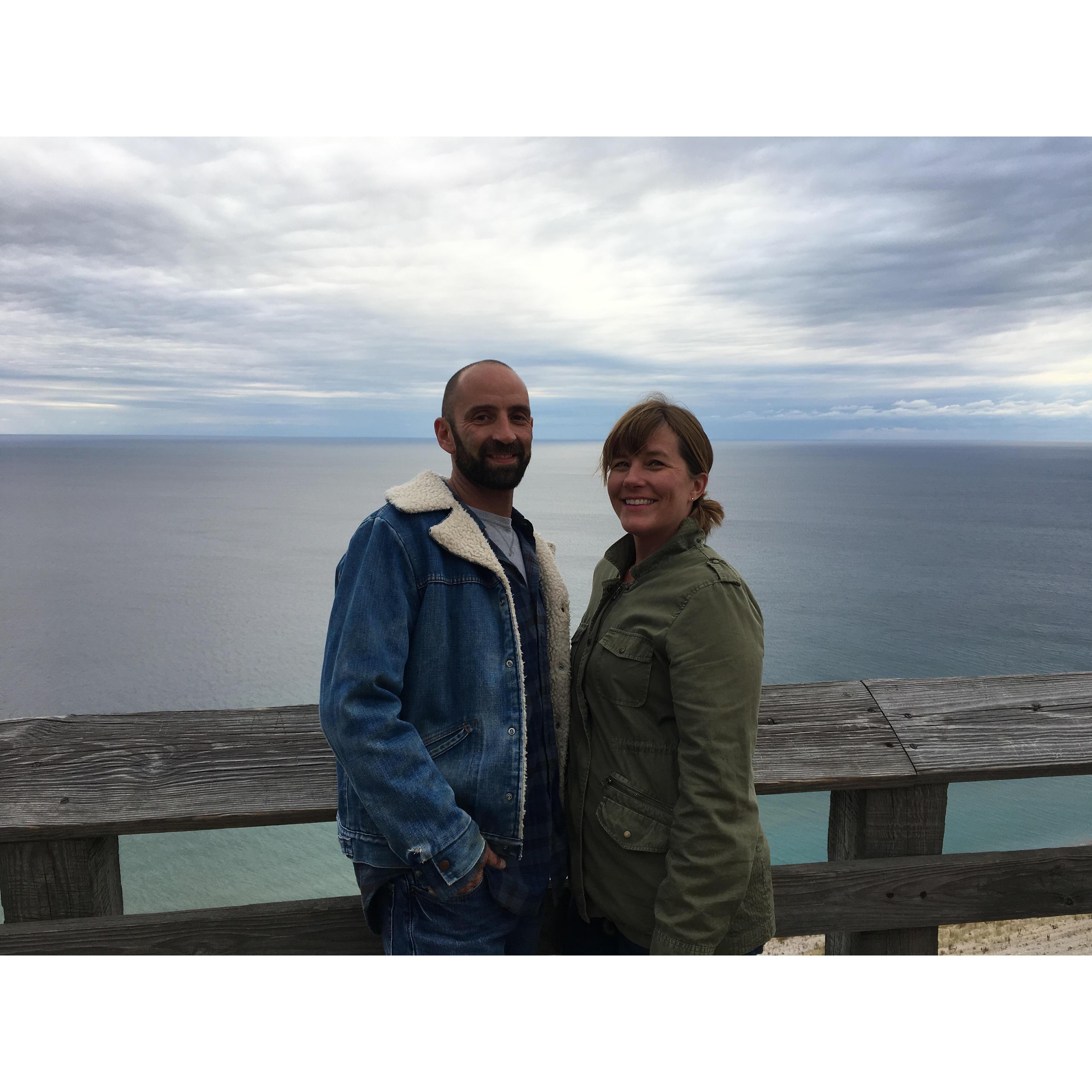 Look out at Sleeping Bear Dunes.