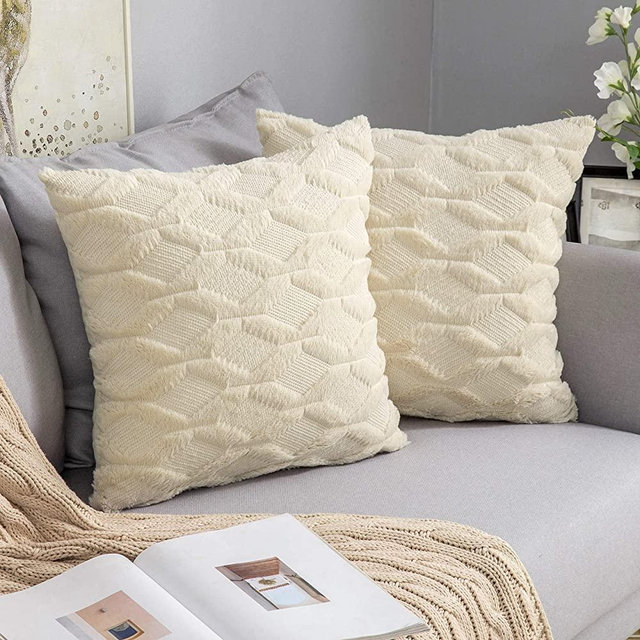 MIULEE Pack of 2 Embroidered Faux Wool Throw Pillow Covers Decorative Pillowcase Cushion Case for Couch Sofa Bedroom Car 18x18 Inch, Cream White