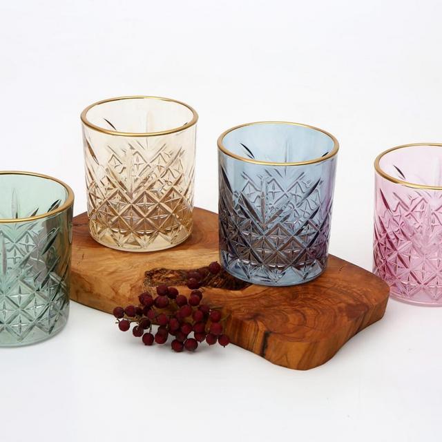 Colored Crystal Cut Gold Rimmed Whiskey Glass, Cocktail glass, Groomsmen Gift, Father's Day Gift