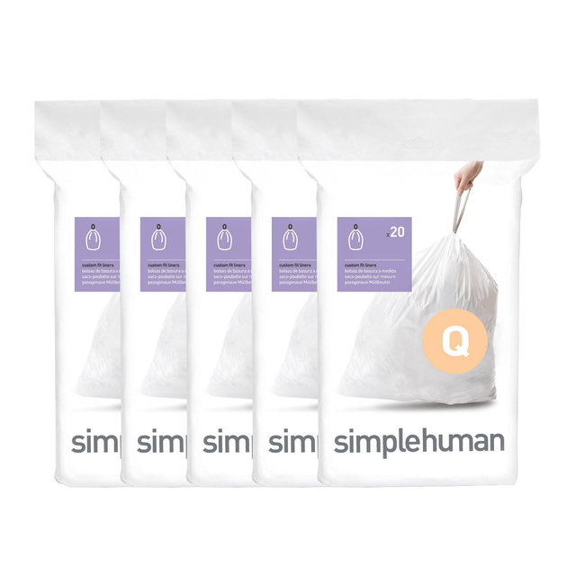 simplehuman 50-65L Code Q Custom Fit Kitchen Trash Bag Liners Dispenser Pack 100ct