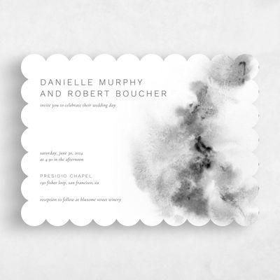 Grey Scalloped Wedding Invitation - Bartlett Landscape