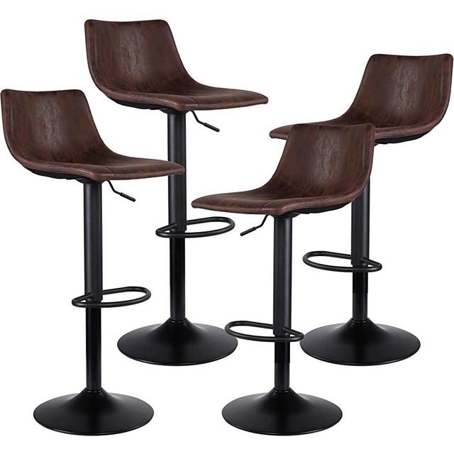 SUPERJARE Bar Stools Set of 4 - Adjustable Barstools with Back and Footrest, Counter Height Bar Chairs for Kitchen, Pub - Retro Brown