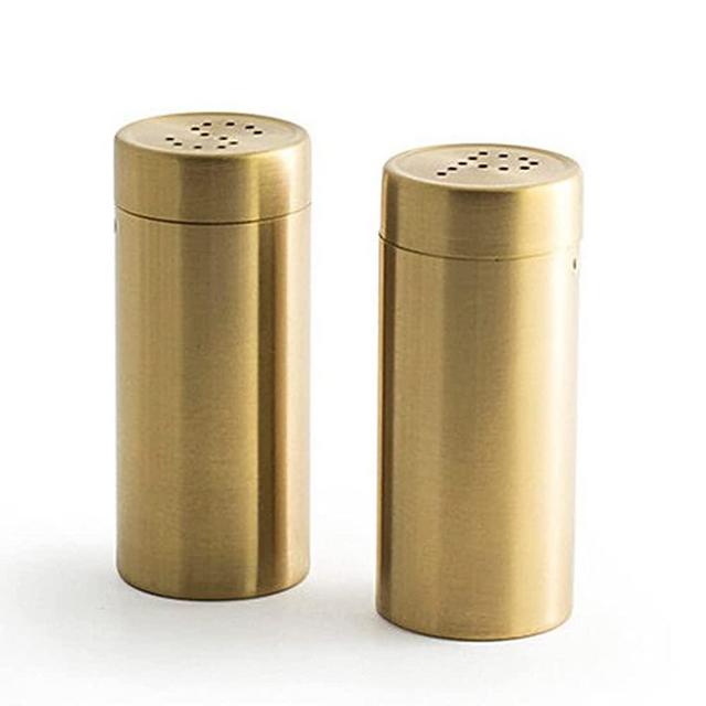 2Pcs Stainl Steel Salt Pepper Salt Pepper Shakers Coarsen - Gold, 8.8X3.8cm