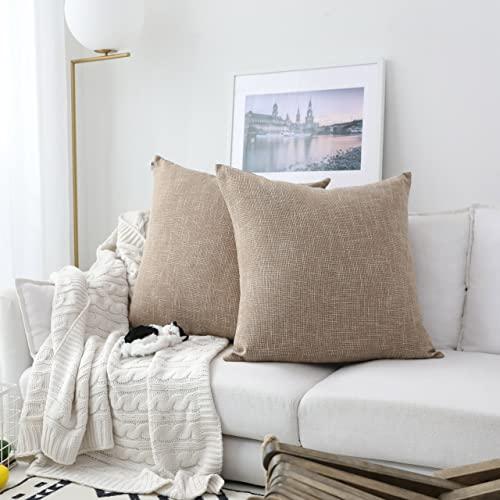 Kevin Textile Pillow Covers Star Faux Linen Cushion Cases Super Soft Throw Pillow Sham for Bedroom/Sofa/Car, 2 Pcs, 24"x24", Natural Linen