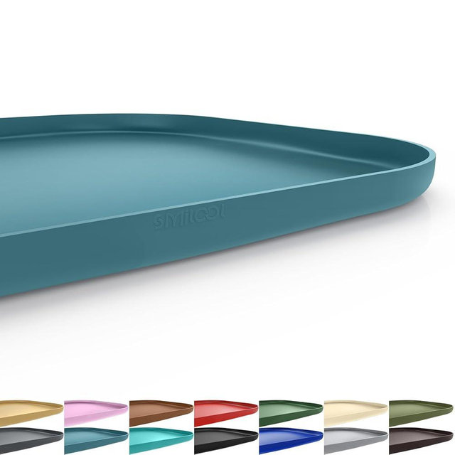 SMILOOL Silicone Pet Feeding Mat with Raised Edge for Food and Water, Dog Bowl Mats, Cat Bowls Placemat with High Lip for Floor Waterproof, Rubber Tray for Cats and Dogs 24 x 16 x0.8 Slate Blue