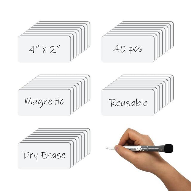 MVISUAL Reusable Magnetic Labels 4x2 Inch White, Dry Erase Magnetic Labels for Whiteboards，Pack of 40