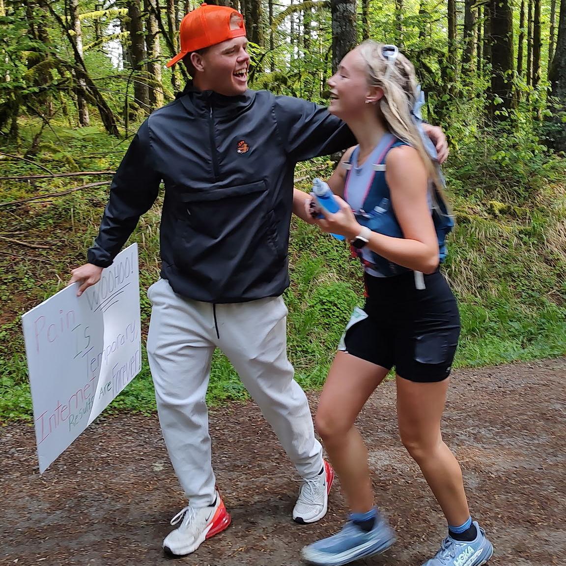 Fletcher cheering on Stella during her first ultra marathon
