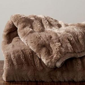 Ruched Faux Fur Oversized Throw - Taupe