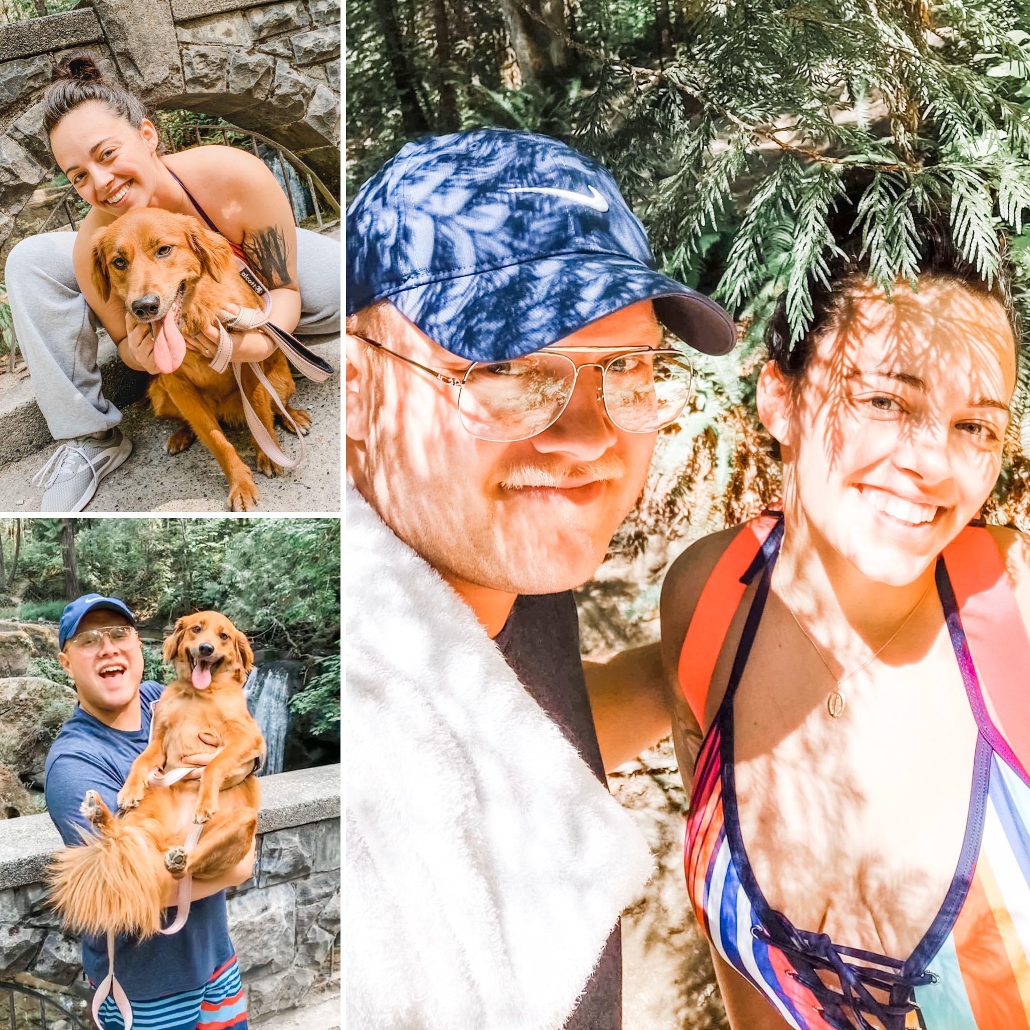 One of our many Washington State adventures—we went to a waterfall and swam with our cute little Roxie girl.