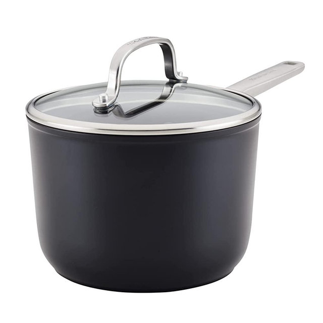 KitchenAid Hard Anodized Induction Nonstick Sauce Pan/Saucepan with Lid, 3 Quart, Matte Black
