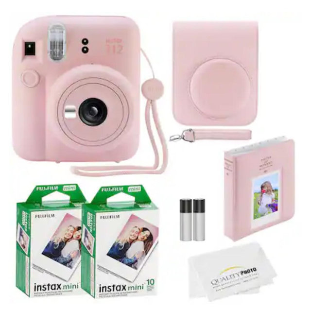 Fujifilm - Instax Mini 12 Instant Camera 20 Photo Prints Quality Photo Value Bundle Case Decoration Stickers Frames Photo Album - Blossom Pink