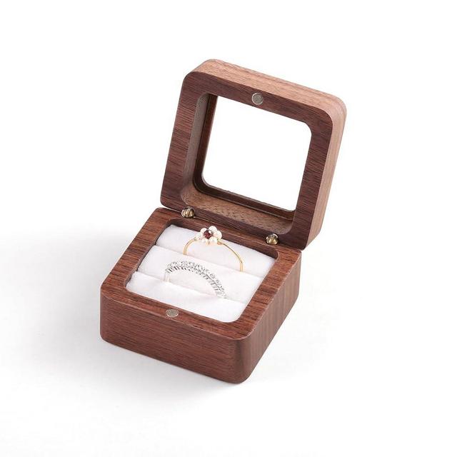 CASEGRACE Wooden Ring Case - Ring Box for Wedding Ceremony Proposal, Engagement Ring Holder Box with Double Slot, Wooden Ring Bearer Box Gift, Earrings Holder, White