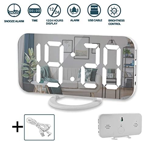 Digital Alarm Clock,6" Large LED Display with Dual USB Charger Ports | Auto Dimmer Mode | Easy Snooze Function, Modern Mirror Desk Wall Clock for Bedroom Home Office for All People
