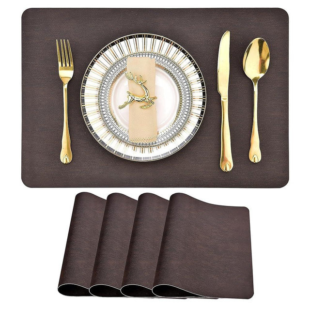 SLKQG Faux Leather Placemats Set of 4 - Stain, Heat & Spill Resistant, Non-Slip, Perfect for Elevating Dining & Kitchen Decor, 18x12 Inches (4, Dark Brown)