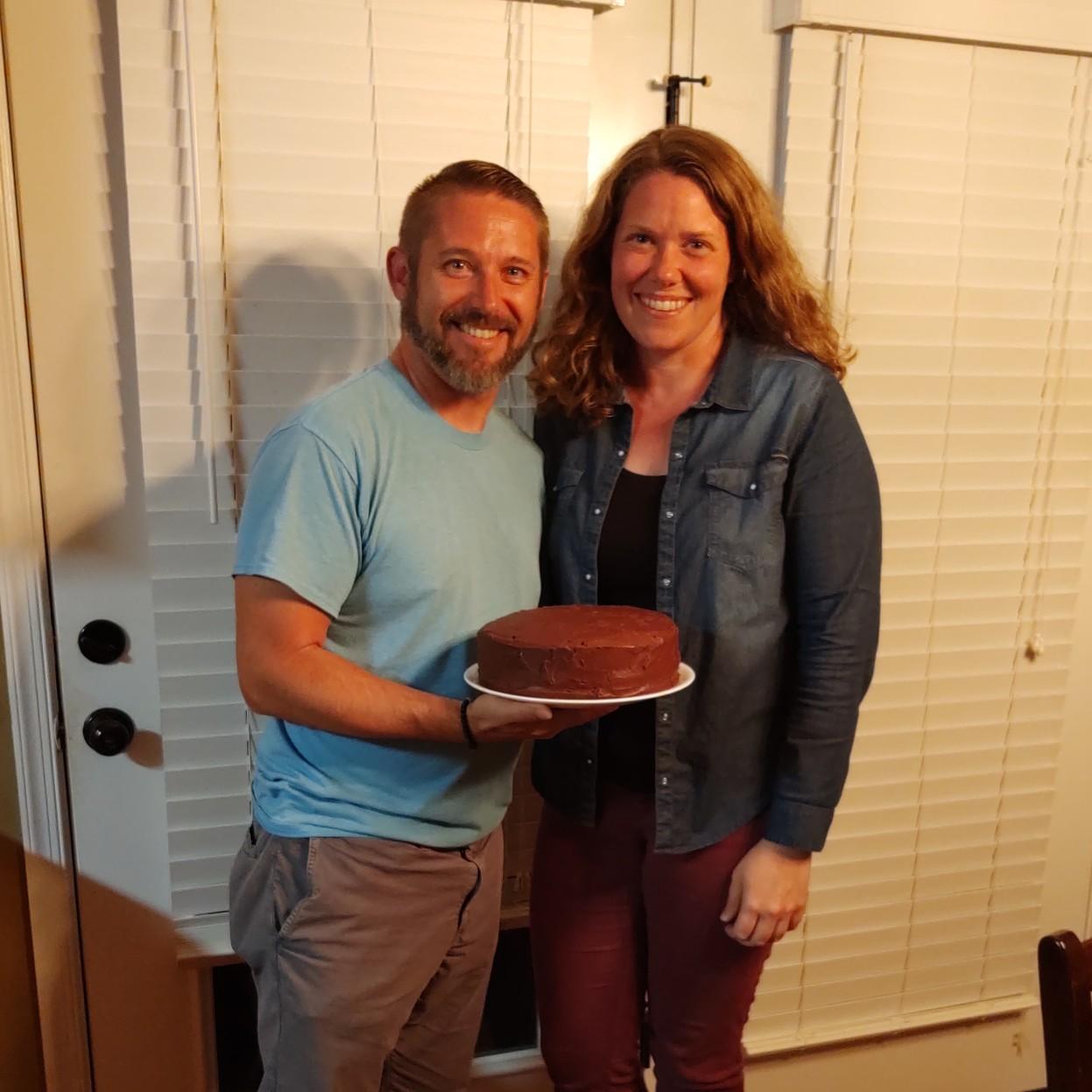 April 2020 - celebrating our pending graduation with David and Emily Paulsen in Lynchburg, VA. (The chocolate cake pictured here was the best we've ever tasted!)