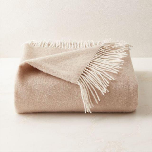 Bay Neutral Wool Throw Blanket with Fringe