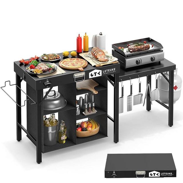 Leteuke Grill Table for Blackstone Griddle, Portable Foldable Grill Table with Storage Fits Ninja, Blackstone Griddle Stand for Outdoor Camping, Picnic, Garden, Patio, Dining, BBQ, Party