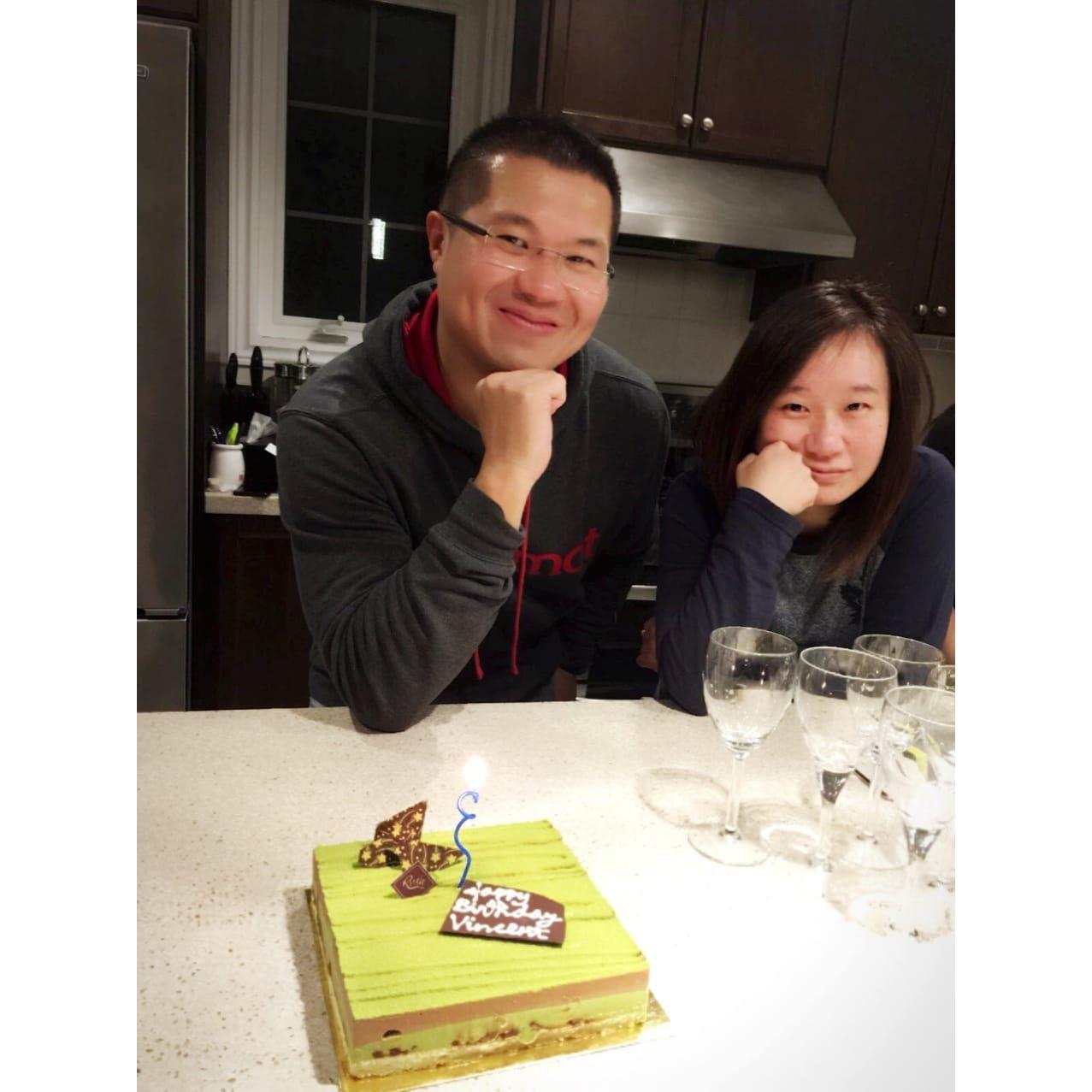 Vincent's first birthday cake with us.