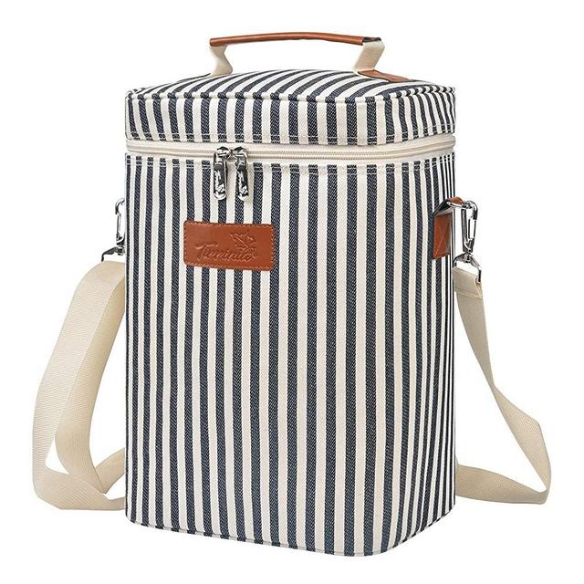 Tirrinia 4 Bottle Wine Carrier - Leakproof & Insulated Padded Portable Versatile Wine Carrying Cooler Tote Bag for Travel, BYOB Restaurant, Wine Tasting, Party, Christmas Gift for Wine Lover, Stripe