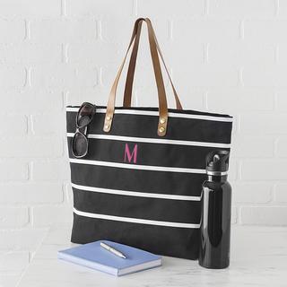 Personalized Large Black Striped Tote