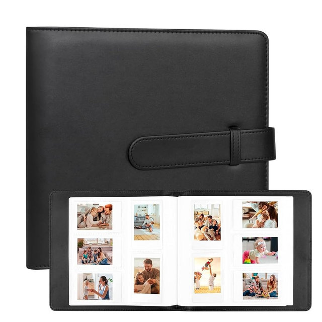 Veicevol 360 Pockets Photo Album for Fujifilm Instax Mini Camera, Leather Cover, Photo Album for Instax Mini 12 11 9 40 41 99 8 EVO LIPLAY Instant Camera, 2x3 Photo Albums, Black