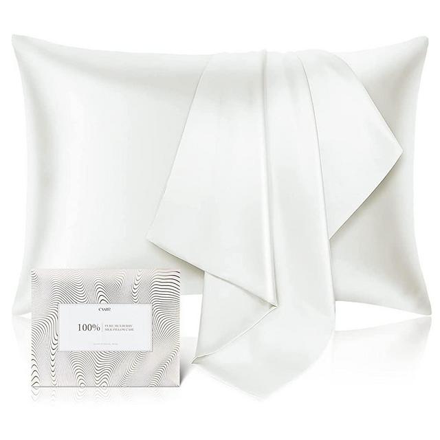 100% Pure Mulberry Silk Pillowcase for Hair and Skin - Allergen Resistant Dual Sides,600 Thread Count Silk Bed Pillow Cases with Hidden Zipper,1pc,Queen Size,Ivory