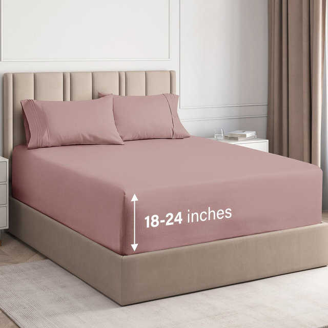 CGK Linens 4 Piece Extra Deep Pocket Microfiber Sheet Set in Mauve, Size Queen
