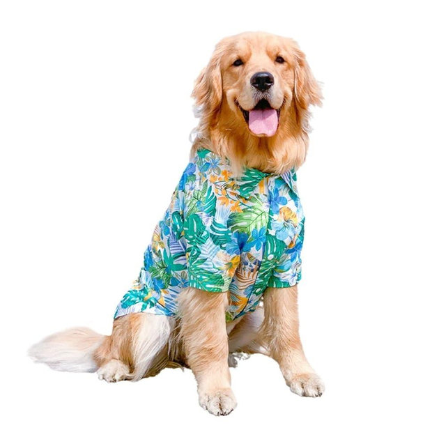 HDKUW Large Dog Hawaiian Costume, Dog's Cool T-Shirts Summer Clothes, Hawaiian Shirt for Large Dogs, Design for Summer Luau Style Beach Camp Vacation 6XL Blue