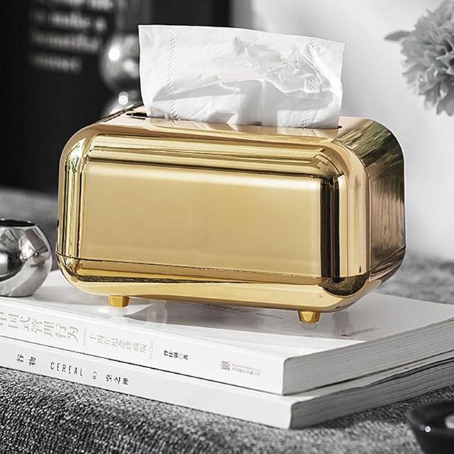 Tissue Box Holder, Rectangular Modern Facial Tissue Dispenser Box Holder for Dresser Bathroom Decorative(Gold)