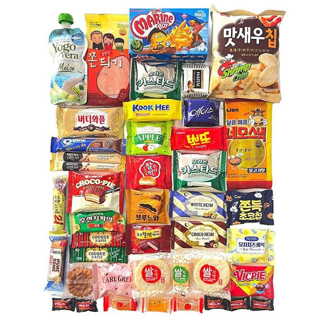 Korean Snack Box Variety Pack - 42 Count Individual Wrapped Gift Care Package Bundle Sampler Assortment Mix Candy Chips Cookies Treats for Kids Children College Students Adult