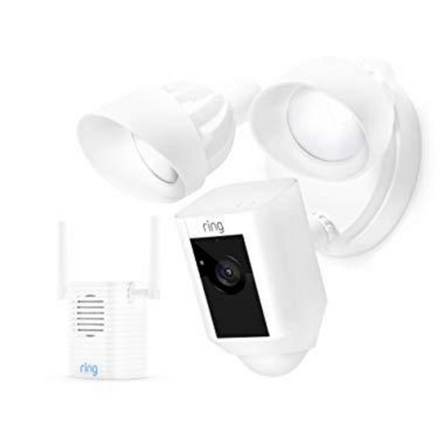 Ring Floodlight Camera (White) with Chime Pro Wi-Fi Extender