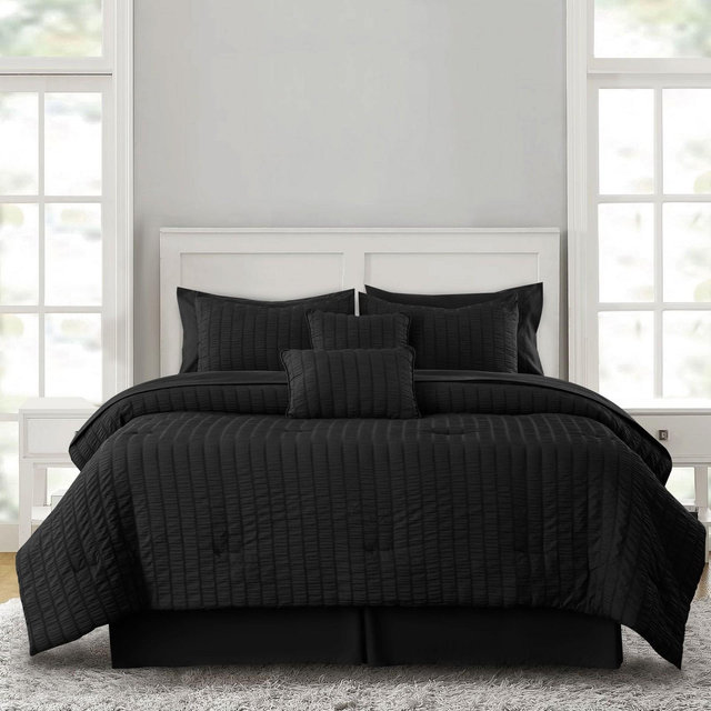 10 Piece Queen Comforter & Pillow Sham Set All Season Decorative Bedding - Black