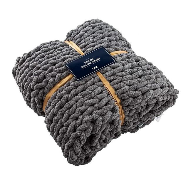 CO-Z Handmade Chunky Knit Blanket | 50x60 inch Warm Soft Chunky Yarn Throw Blanket for Couch Chair Home Bedding | 4x5 foot Chenille Yarn Fuzzy Blanket for Boho Bedroom and Living Room Home Decor, Gray