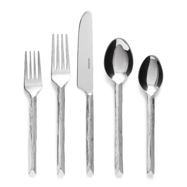 over&back 20pc Stainless Steel Hand-Forged Flatware Set Silver: Modern 18/8 Steel, Matte Finish, Dishwasher-Safe, Service for 4
